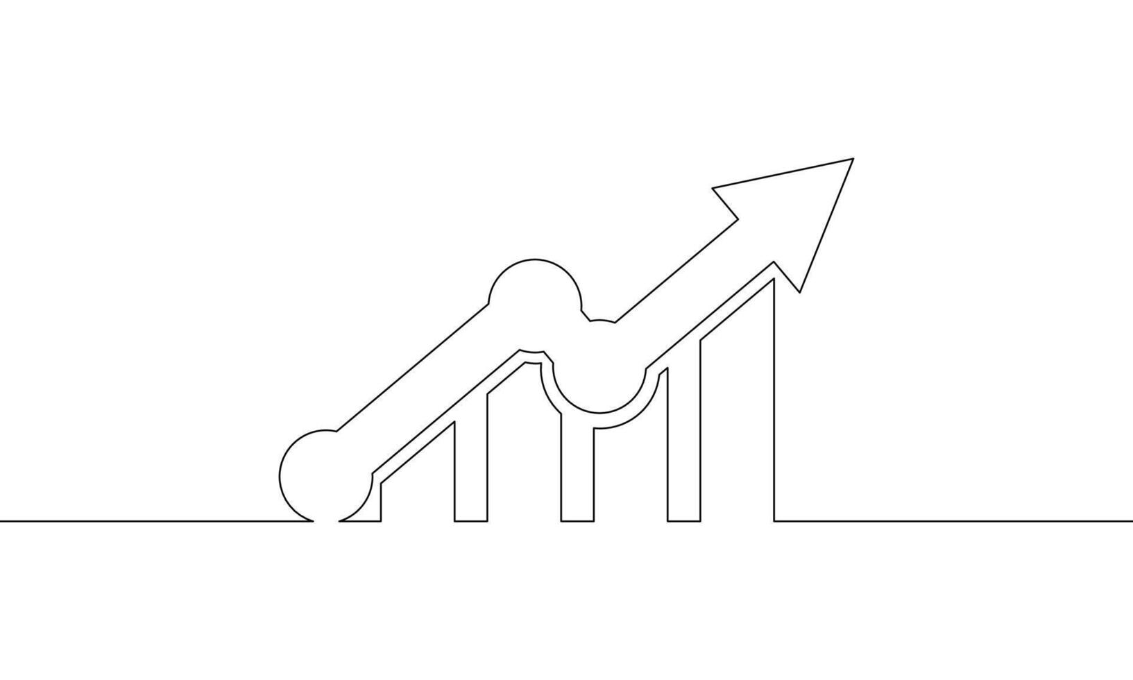 Continuous line drawing of graph. Illustration of arrow up. Bar chart line art. Business growth. Object one line. Single line design vector