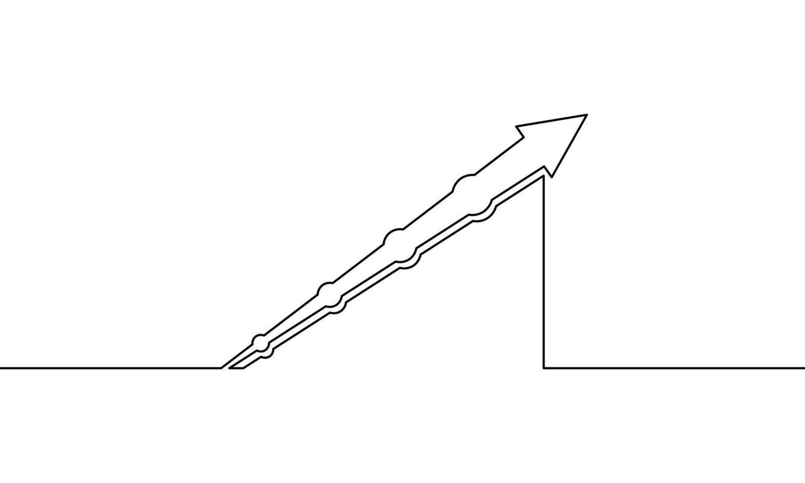 Continuous line drawing of graph with arrow. Illustration of bar chart. Business growth. Increasing arrow up. Object one line. Single line art vector