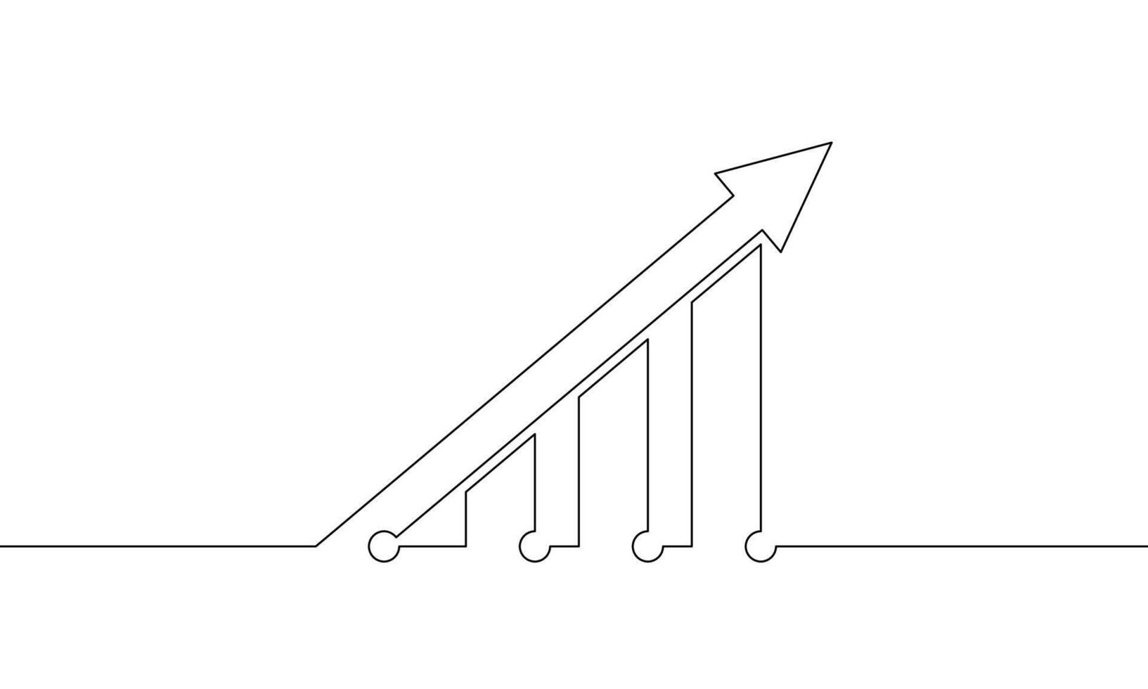 Continuous line drawing of graph. Illustration of bar chart icon. One line drawing of business growth design. Single line art of arrow up vector