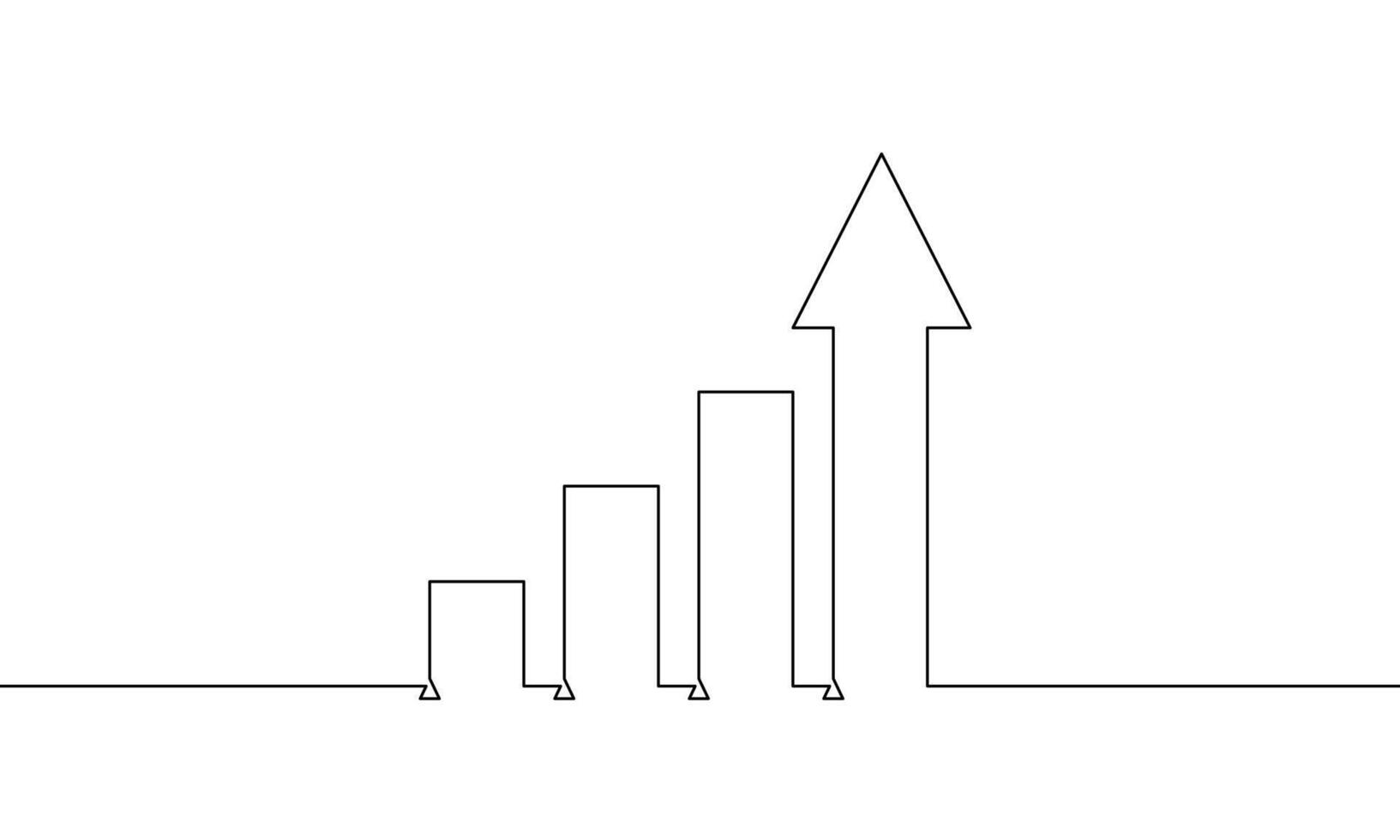 Continuous one line drawing of graph. Arrow up line art. Illustration of bar chart. Hand drawn of business growth. Object single line art vector