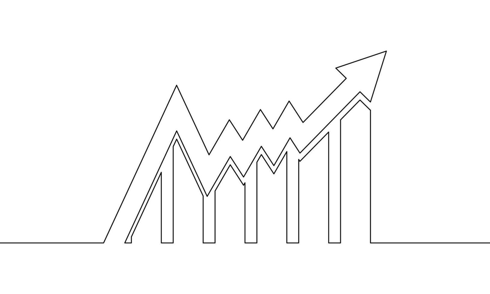 Continuous line drawing of arrow up. Illustration of graph icon. Hand drawn. Bar chart. Business growth. Object one line. Single line art vector