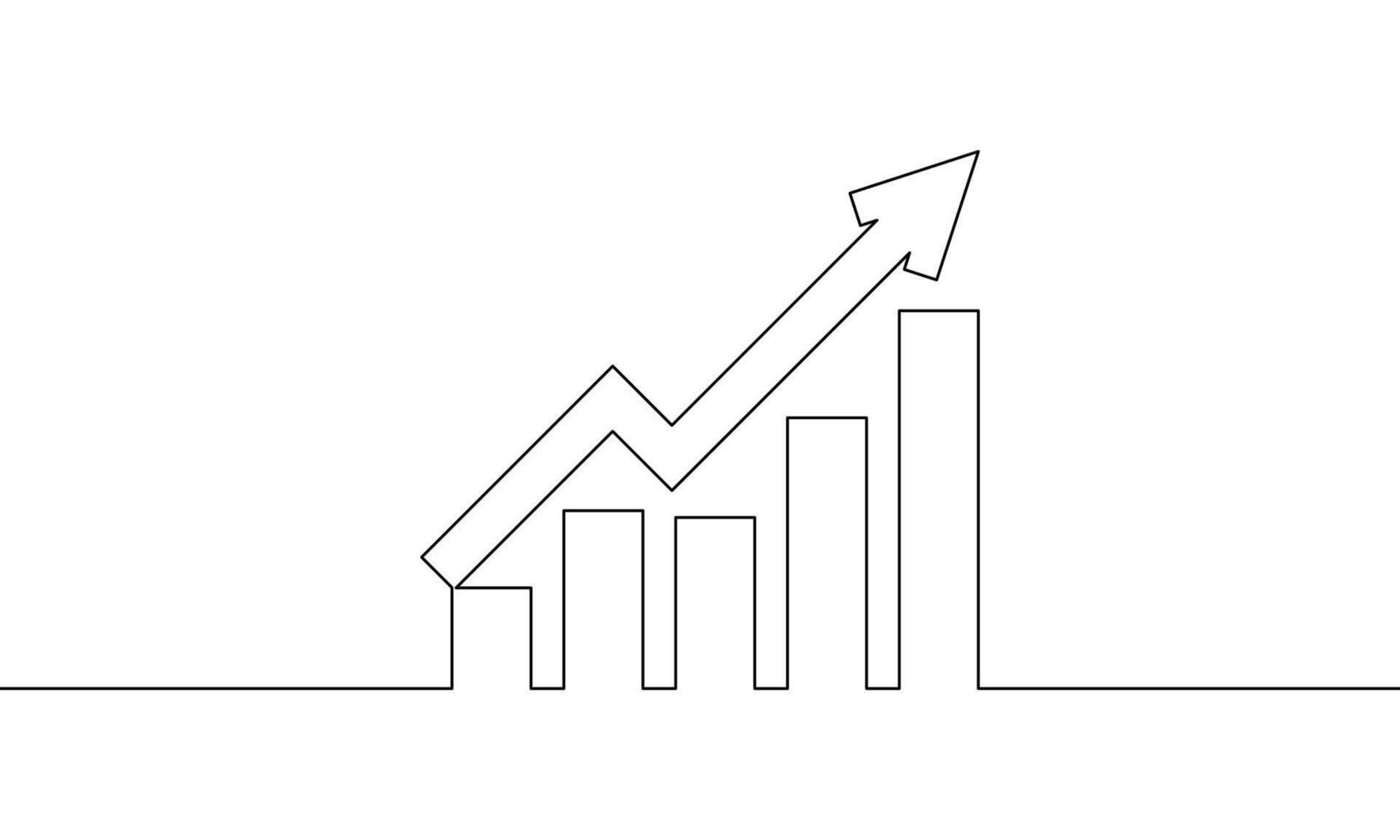 Continuous line drawing of graph icon business. Illustration of arrow up. Bar chart, object one line, single line art, illustration vector