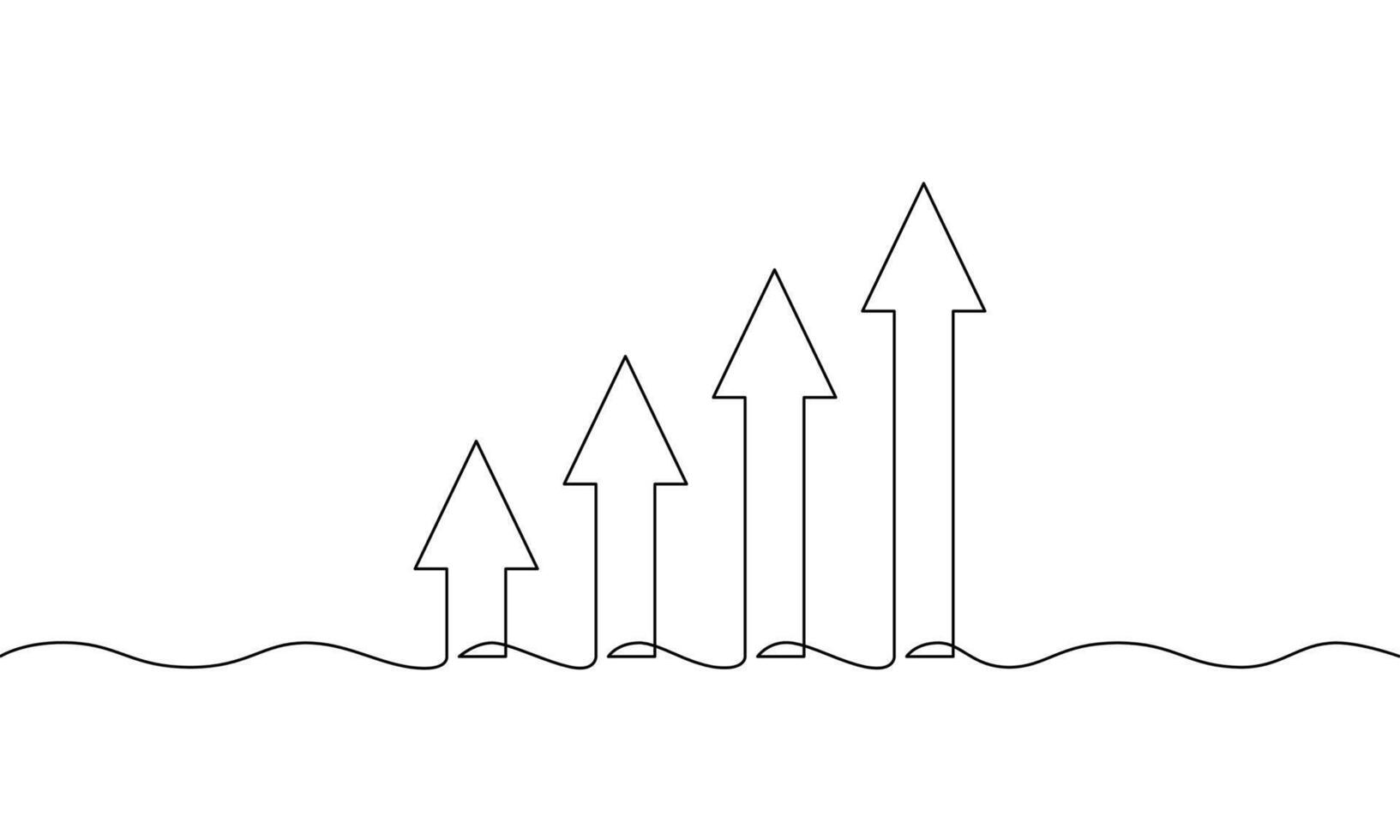 Continuous line drawing of arrow up. Illustration of graph. Bar chart business icon. Object one line. Single line art vector