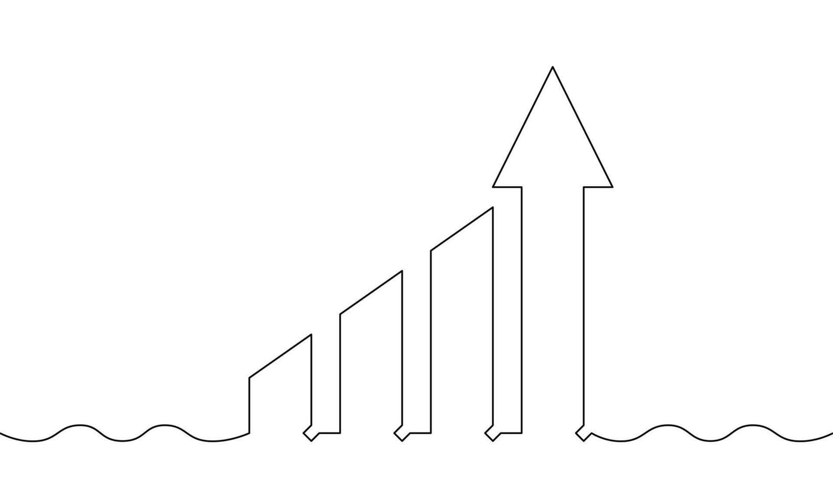Continuous line drawing of arrow up. Illustration of graph. Bar chart icon business. Increasing arrow sign symbol. Object one line. single line art vector
