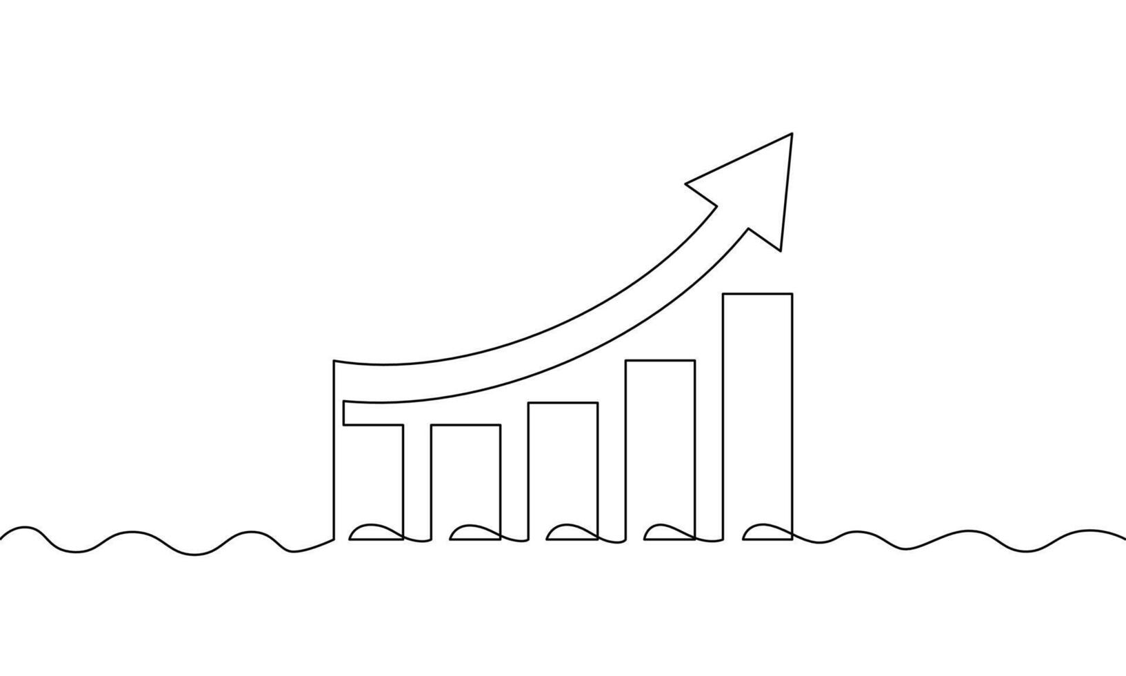 Continuous line drawing of graph icon. Illustration of arrow up. Bar chart. Hand drawn. Business growth. Object one line. Single line art vector