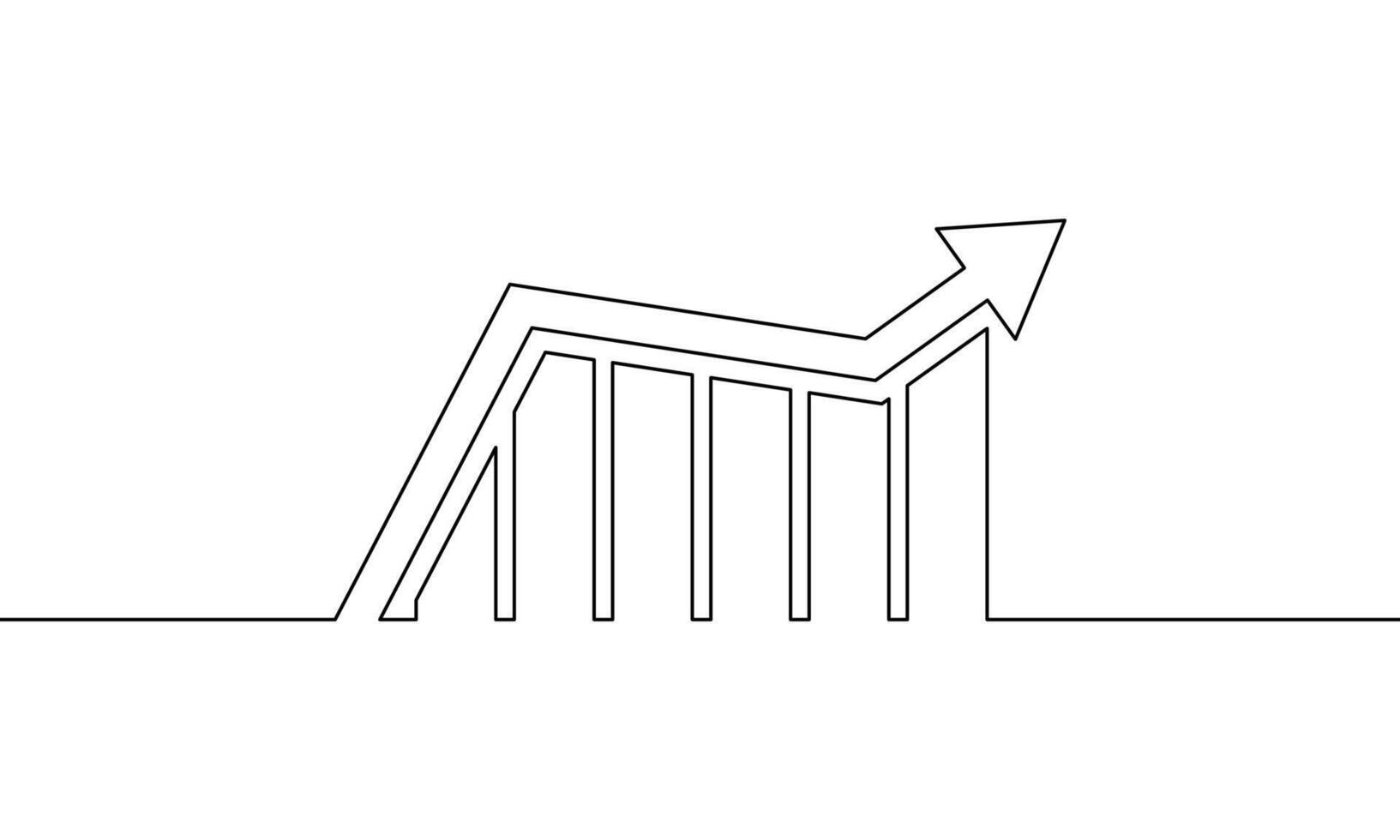 Continuous line drawing of graph chart. illustration of arrow up. Bar chart, business growth, object one line, single line art vector