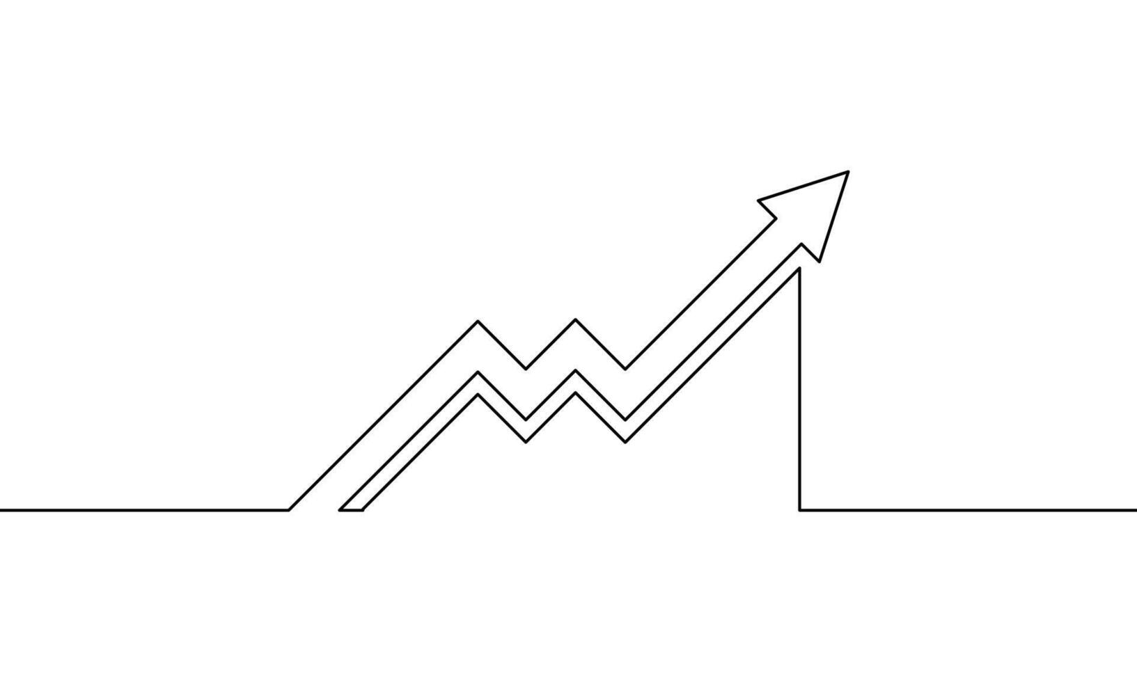Continuous line drawing of graph icon. Increasing arrow up. Illustration of business growth, bar chart, object one line, single line art vector