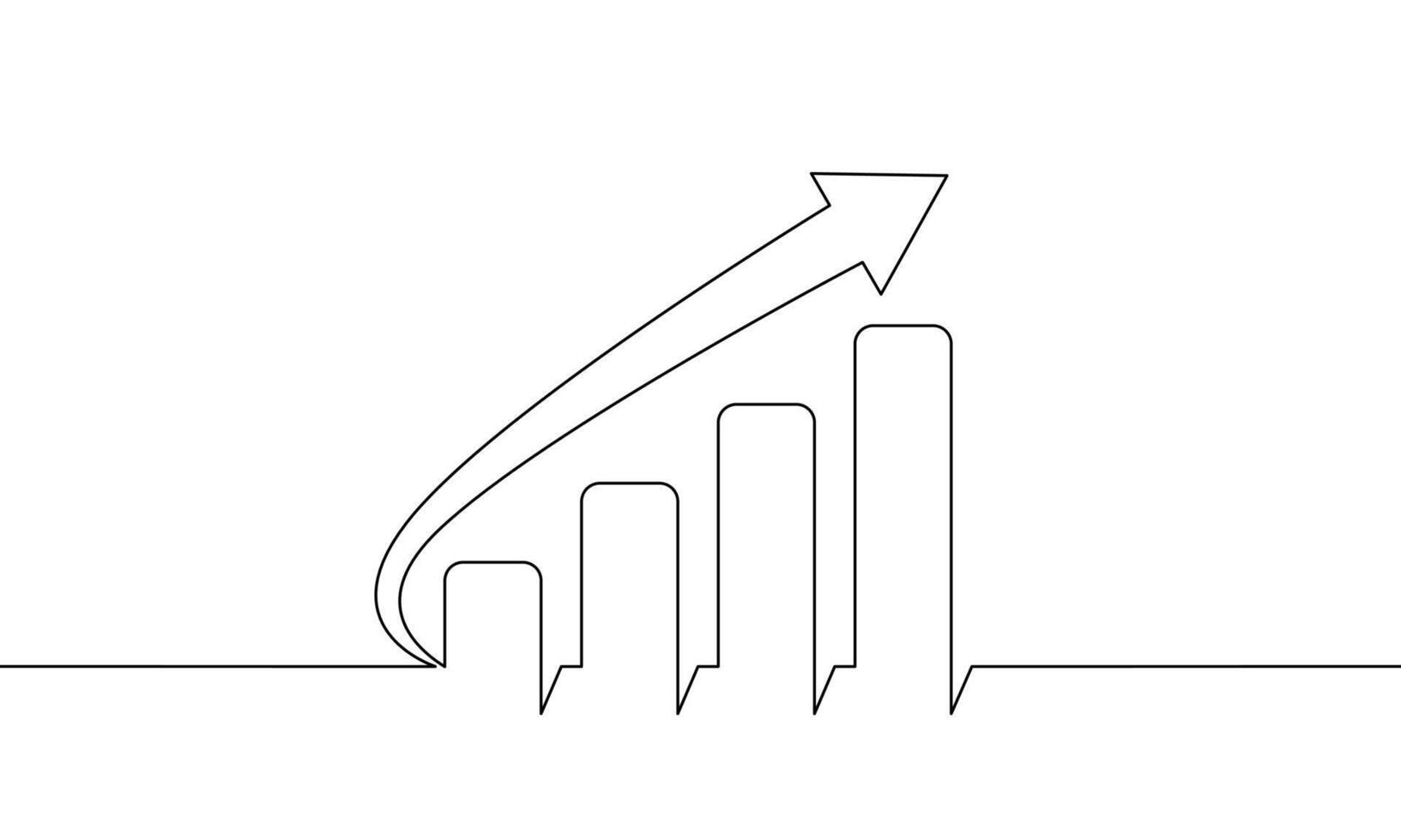Continuous line drawing of arrow up. Illustration of graph. Bar chart icon outline. Object one line. Single line art vector