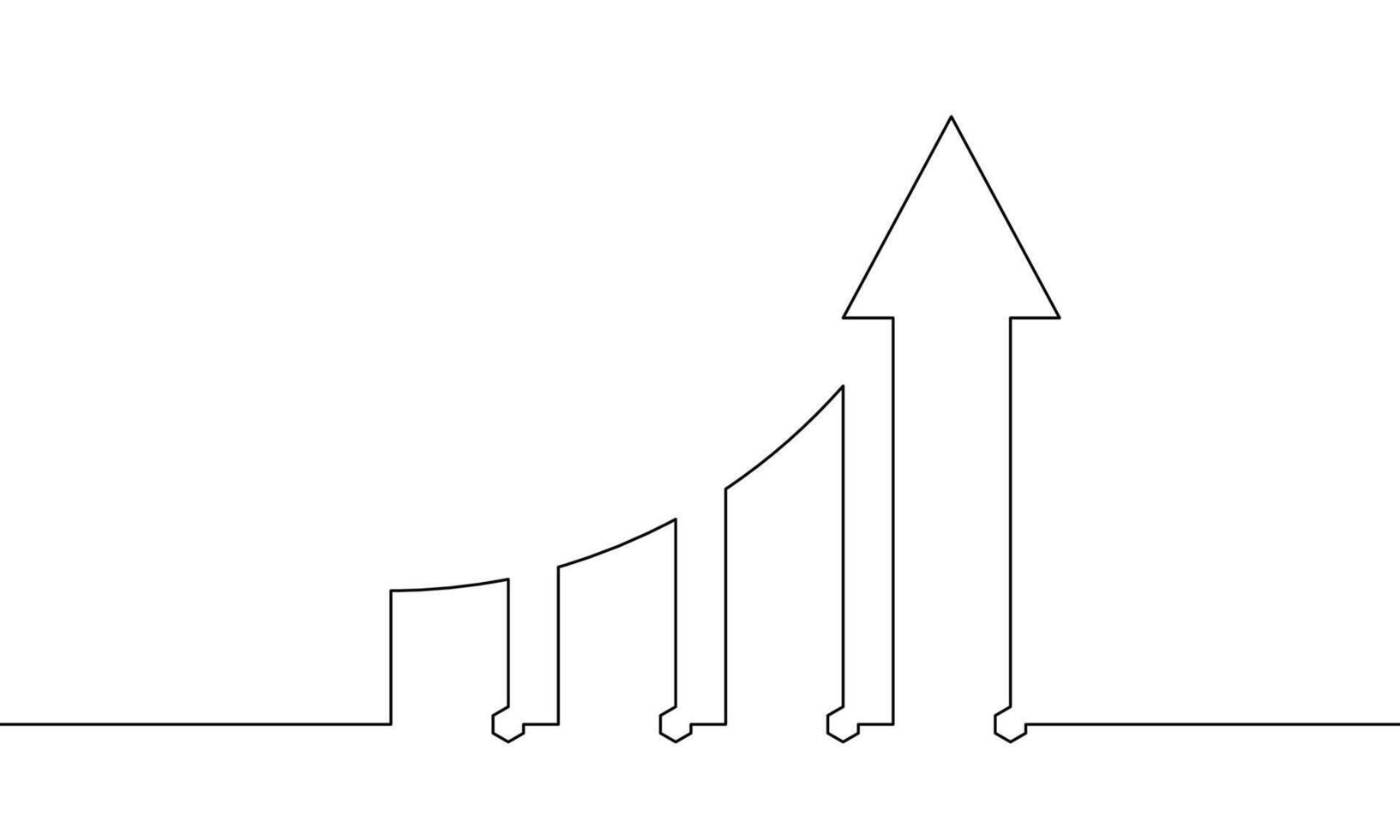 Continuous line drawing of graph with arrow up. Illustration of increasing arrow. Business growth icon design. Bar chart. Object one line. Single line art vector