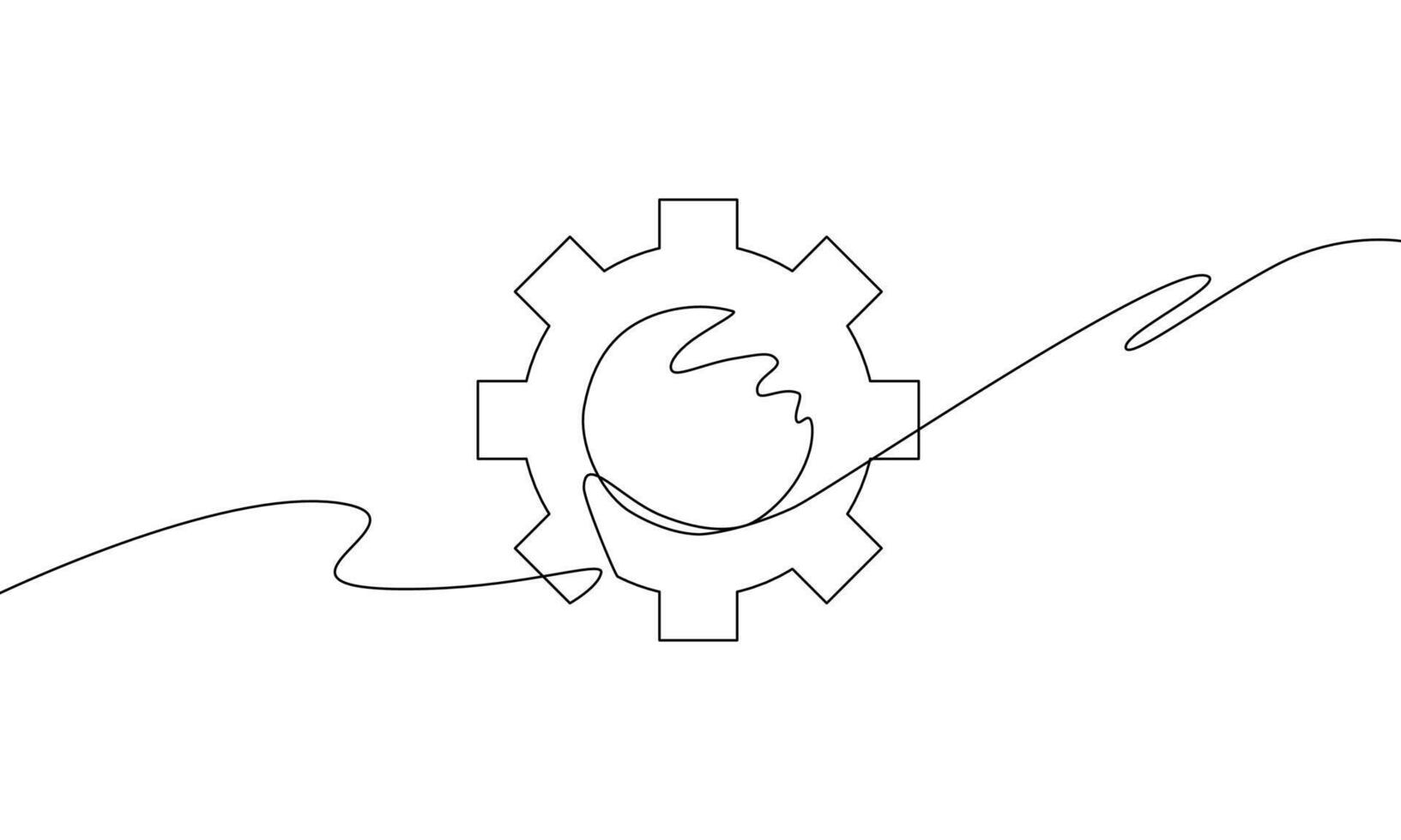 Continuous line drawing of moving gear. Illustration of cog wheel. Technology icon. Object one line. Single line art vector