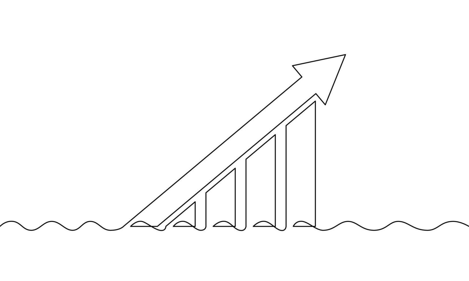 Continuous line drawing of increasing arrow. Illustration of graph. Business growth. Bar chart. Up, object one line, single art vector