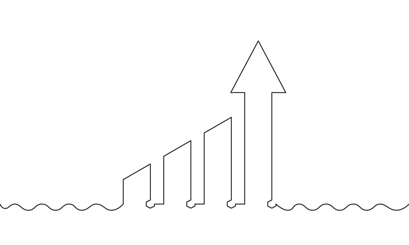 Continuous one line drawing of graph. Hand drawn of increasing arrow. Illustration of business growth. Bar chart, arrow up Single line art vector