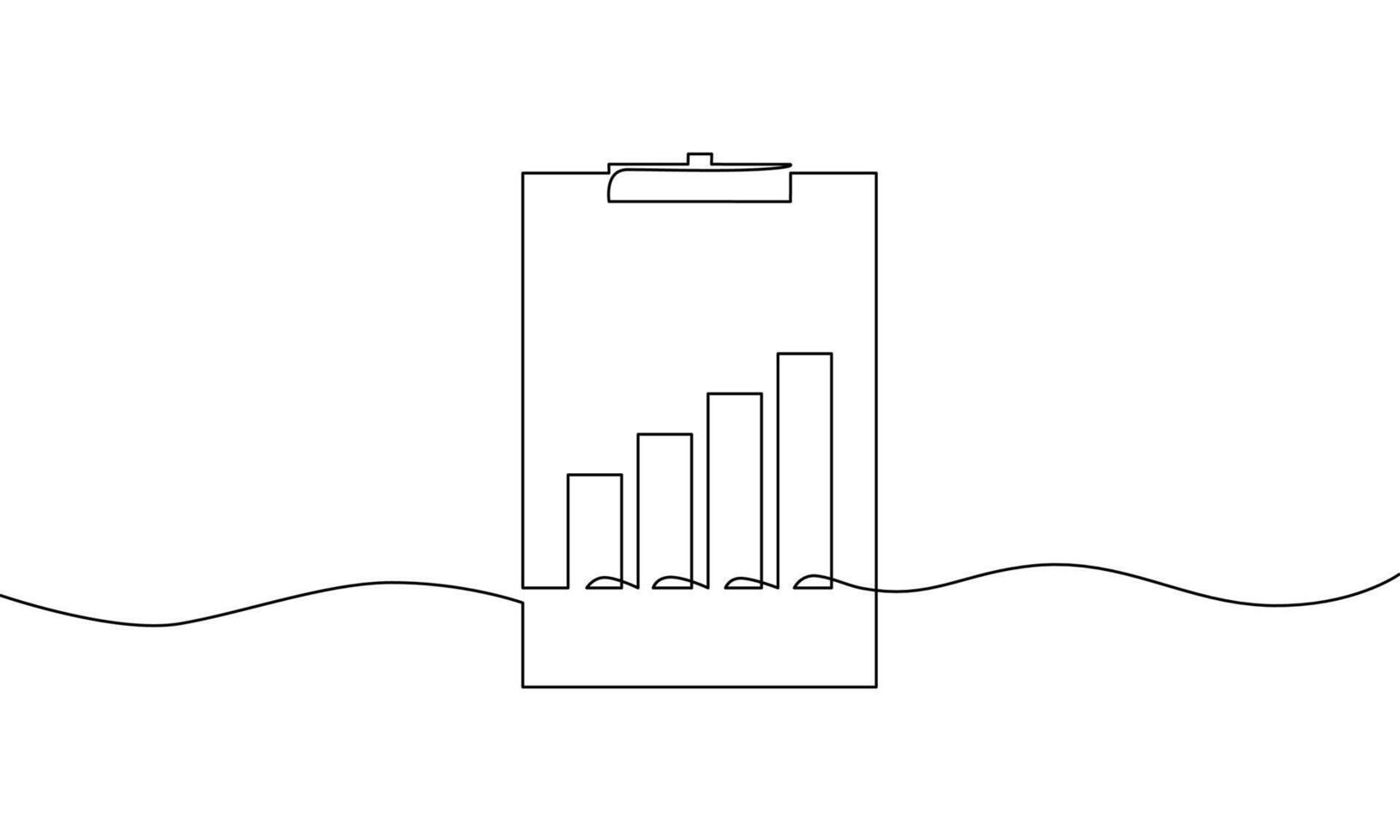 Continuous line drawing of clipboard. Illustration of graph. Business growth icon. Bar chart. Object one line. Single line art vector