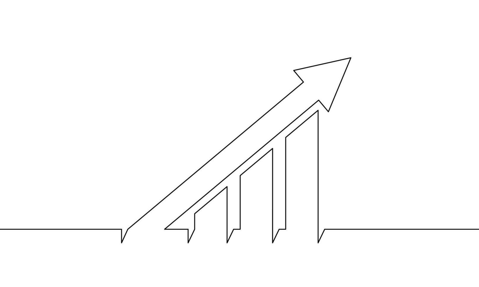 Continuous line drawing of graph. Illustration of increasing arrow. Bar chart. Object one line. Single line art vector