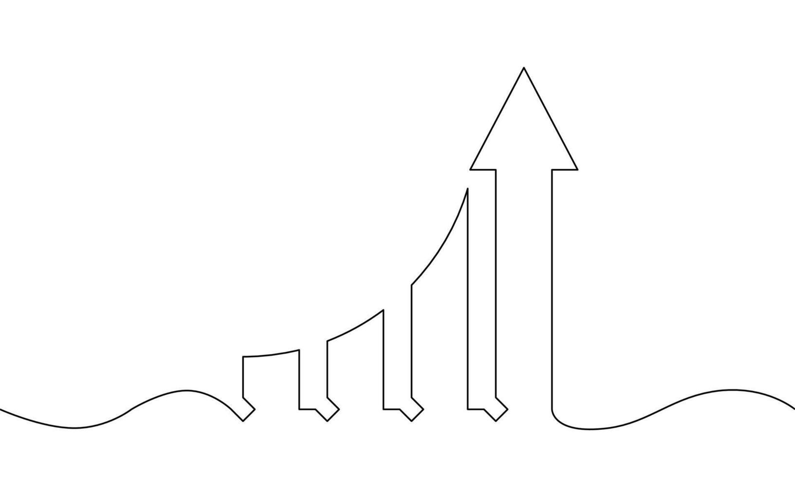 Continuous line drawing of graph icon business. Illustration of arrow up. Bar chart sign symbol. Object one line. Single line art vector