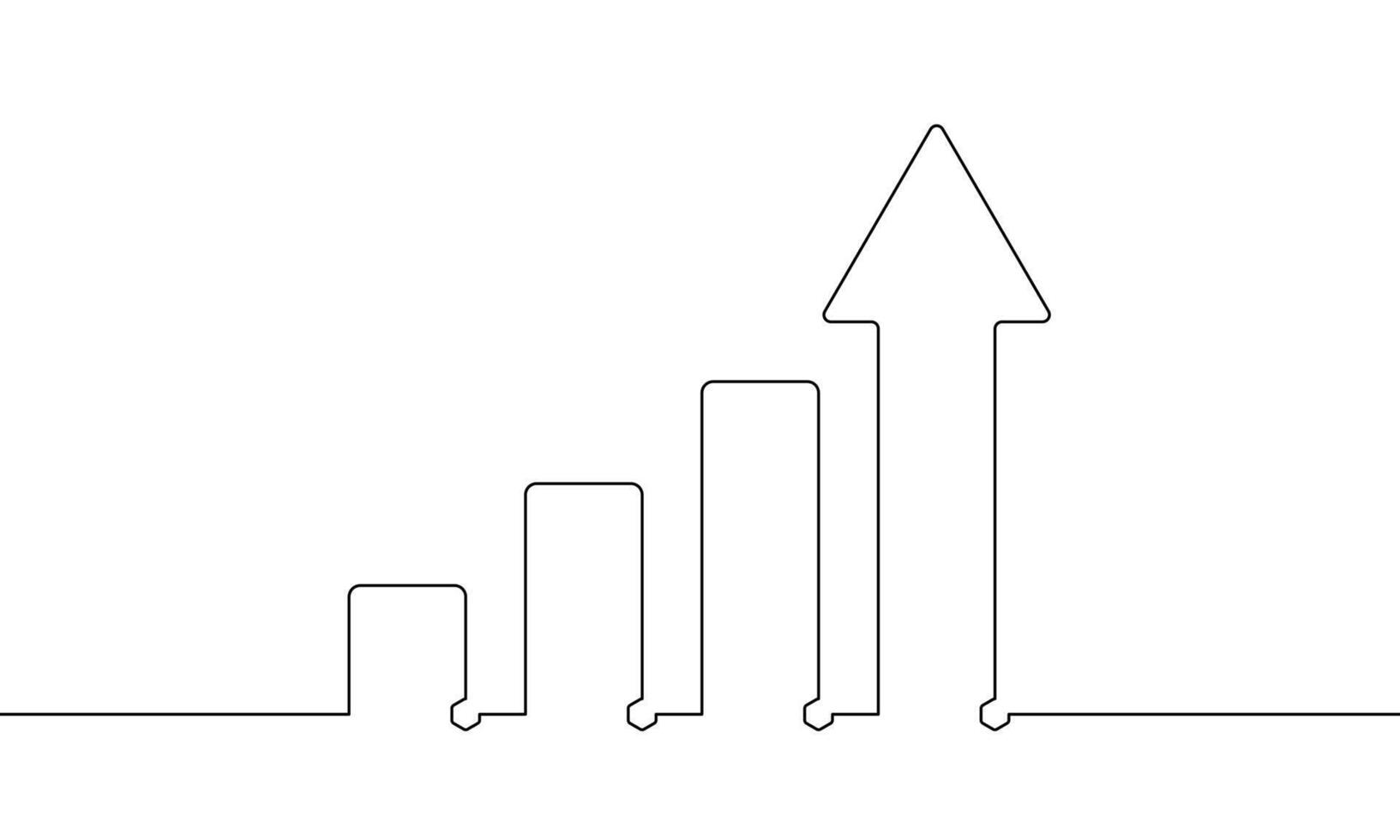 Continuous line drawing of growth graph. Illustration of arrow up. Increasing arrow icon business. Bar chart sign symbol. Object one line. Single line art vector