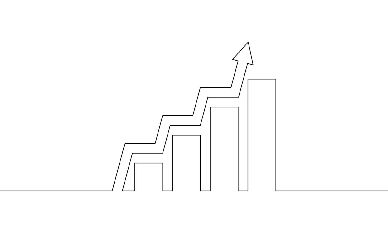 Continuous line drawing of graph icon. Business growth. Arrow up. Bar chart, increasing arrow desing, illustration, , object one line, single, line art vector