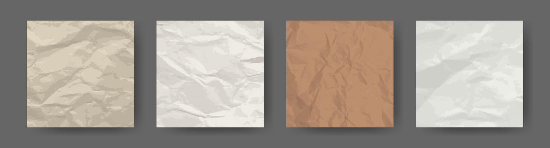 Crumpled Paper posters on black background. Wrinkled old Notebook sheets with copy space. Texture background vector