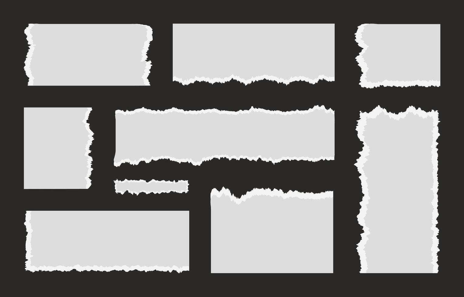 Realistic ripped white paper sheets for Scrapbook. Torn blank Notebook pages with uneven texture edges. Damaged letter or old document mockup. Simple textbox for collage vector