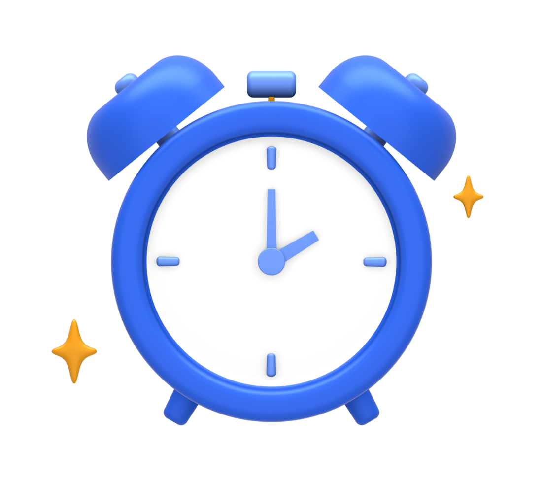 3D rendering of blue yellow alarm clock reminder or timer for UI UX web mobile apps social media ads design png