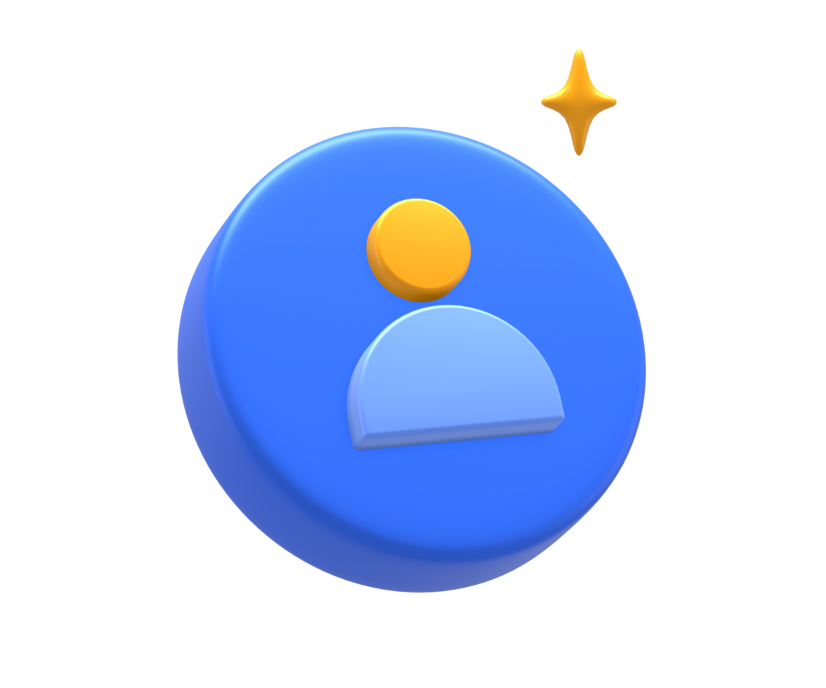 3D rendering of blue yellow individual profile or personal network relationship for UI UX web mobile apps social media ads design png