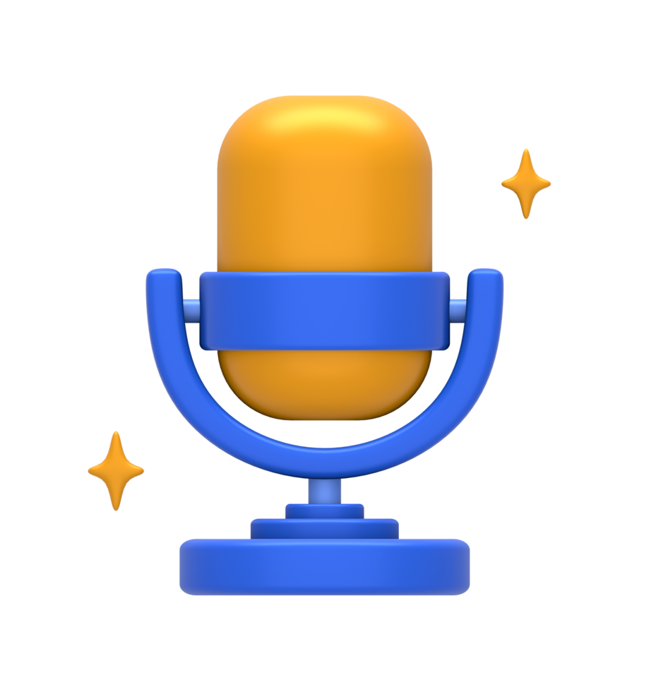 3D rendering of blue yellow audio microphone for recording podcast or broadcast for UI UX web mobile apps social media ads design png
