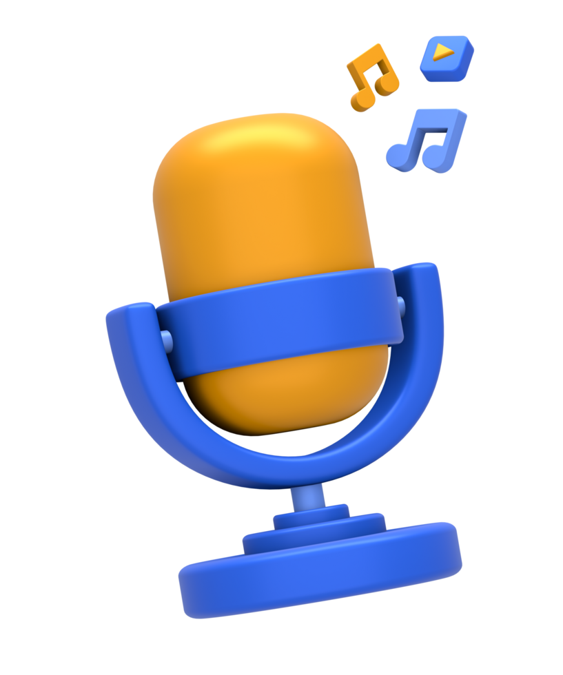 3D rendering of blue yellow audio microphone for recording music or podcast for UI UX web mobile apps social media ads design png