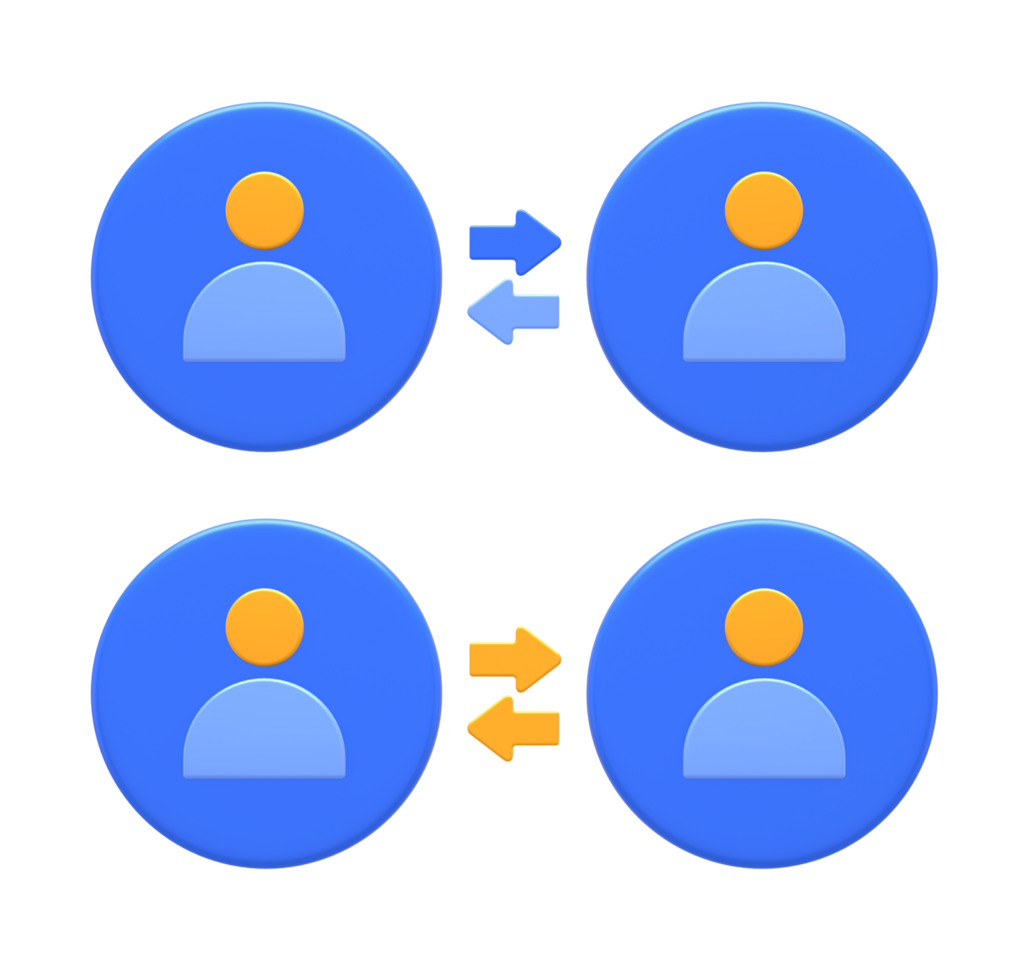 3D rendering of blue yellow public relation profile or social people network relationship for UI UX web mobile apps social media ads design png