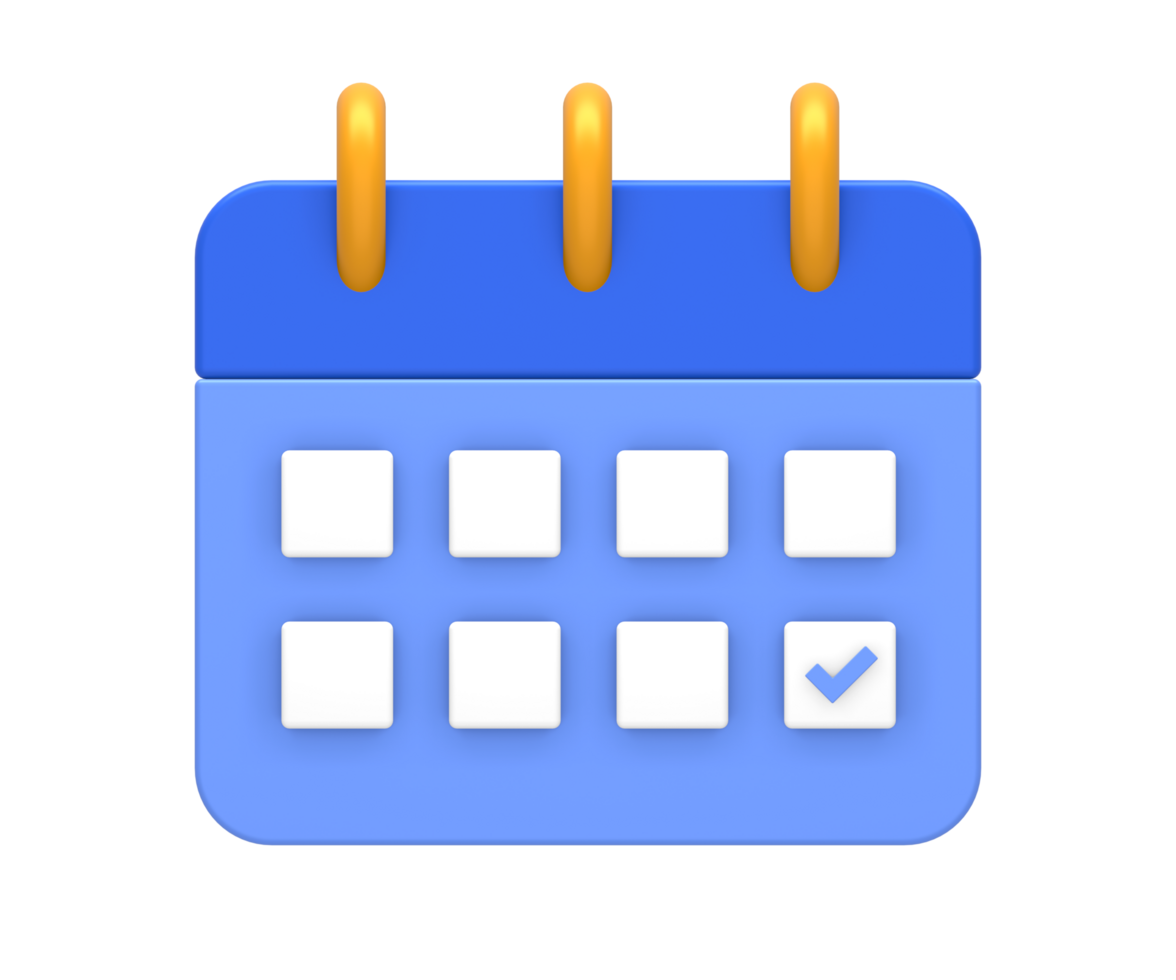 3D rendering of blue yellow simple calendar schedule date and time for UI UX web mobile apps social media ads design png