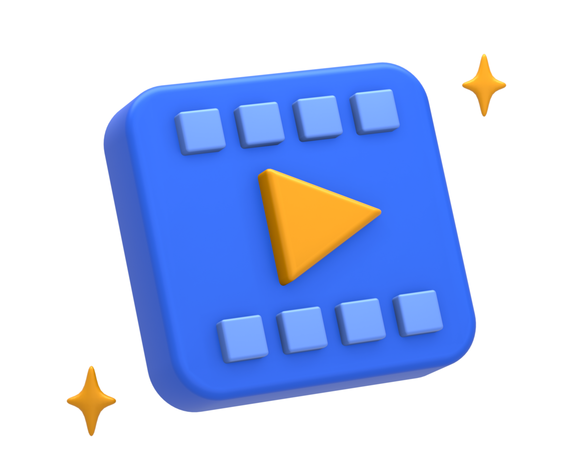 3D rendering of blue yellow live online streaming film or movie side for UI UX web mobile apps social media ads design png
