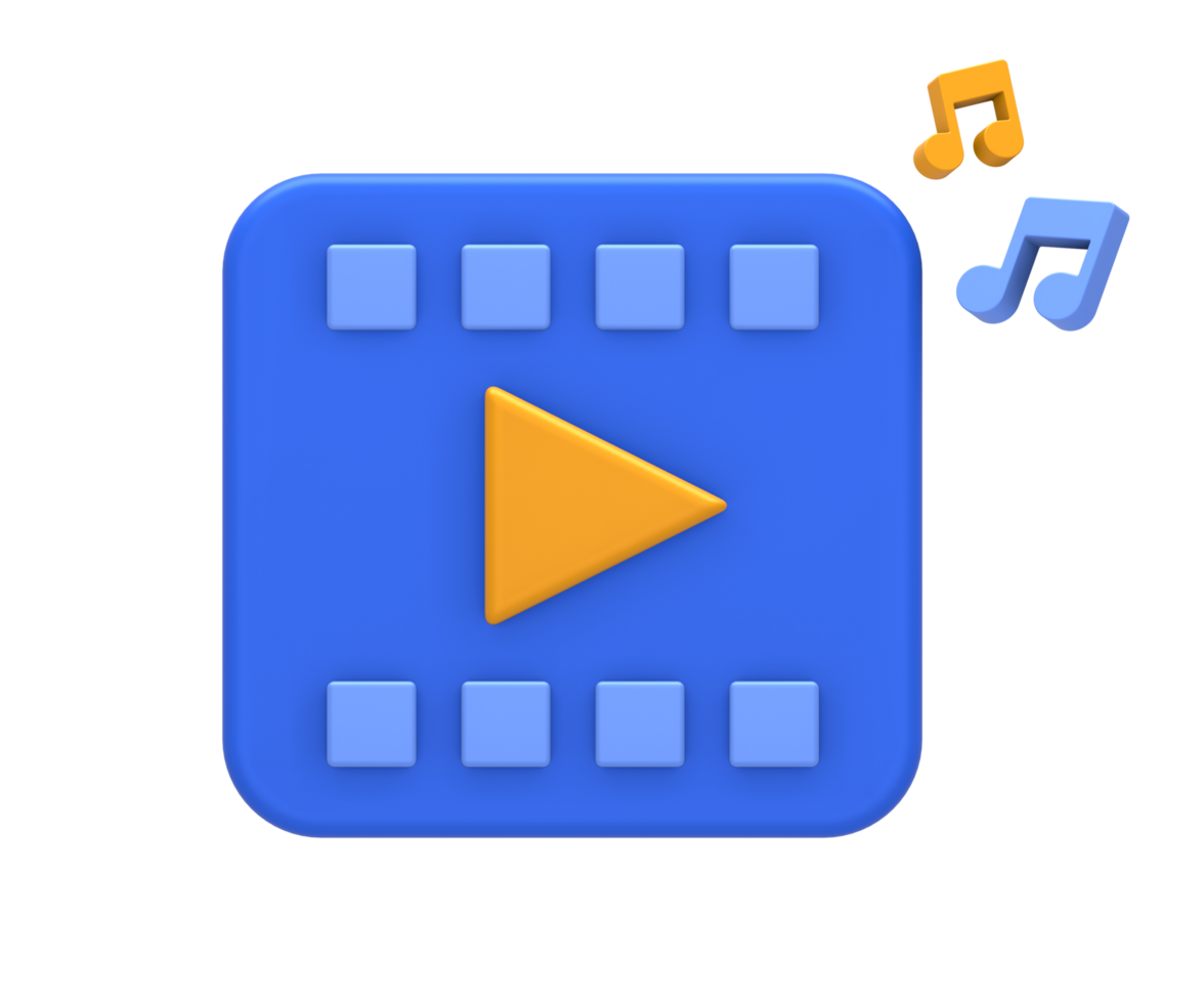 3D rendering of blue yellow live online streaming music or movie film for UI UX web mobile apps social media ads design png