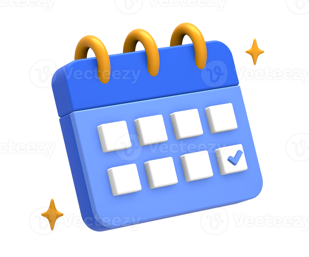 3D rendering of blue yellow simple calendar schedule date and time side for UI UX web mobile apps social media ads design png