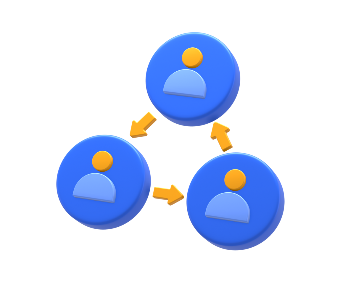 3D rendering of blue yellow business people organization or community network relationship for UI UX web mobile apps social media ads design png