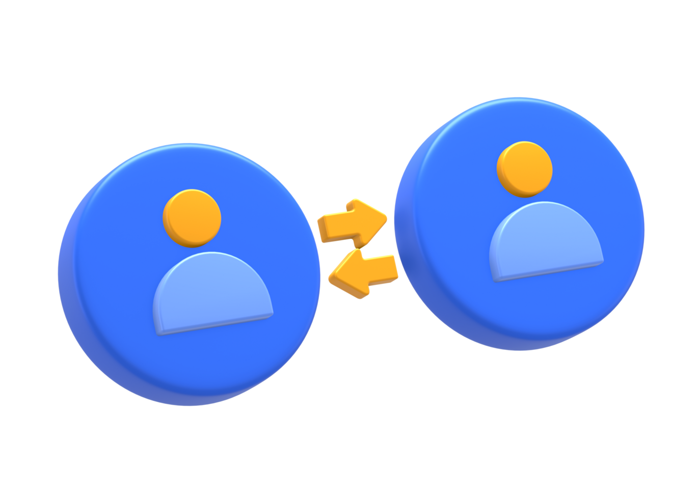 3D rendering of blue yellow public relation profile or social network relationship for UI UX web mobile apps social media ads design png