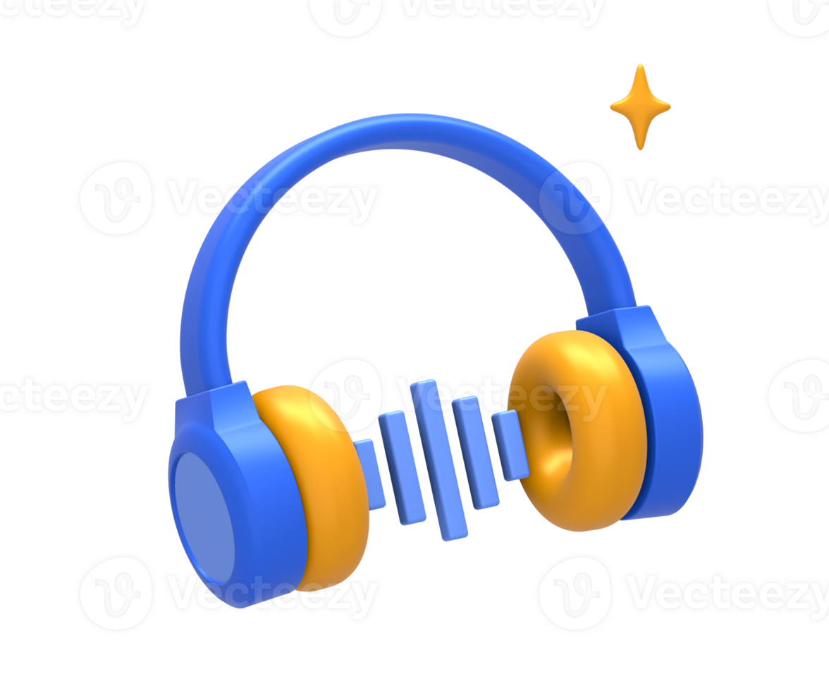 3D rendering of blue yellow headphone music sound wave for UI UX web mobile apps social media ads design png