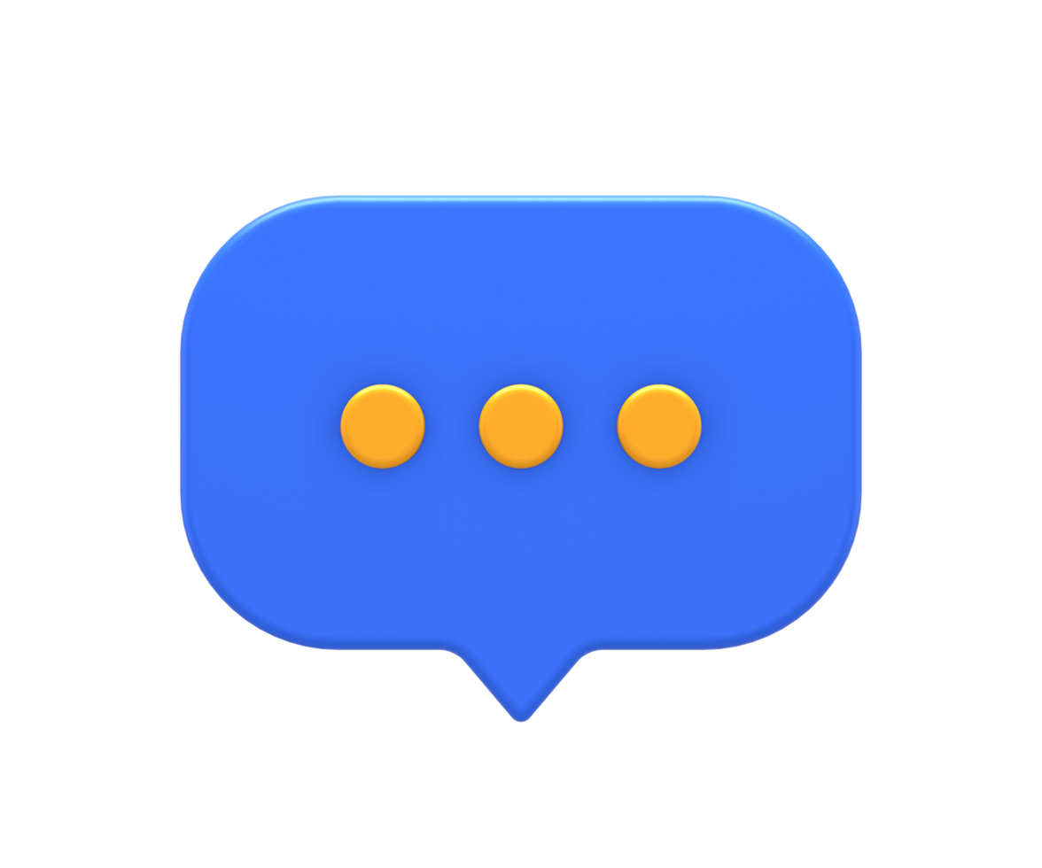 3D rendering of blue yellow online message or chat bubble for UI UX web mobile apps social media ads design png