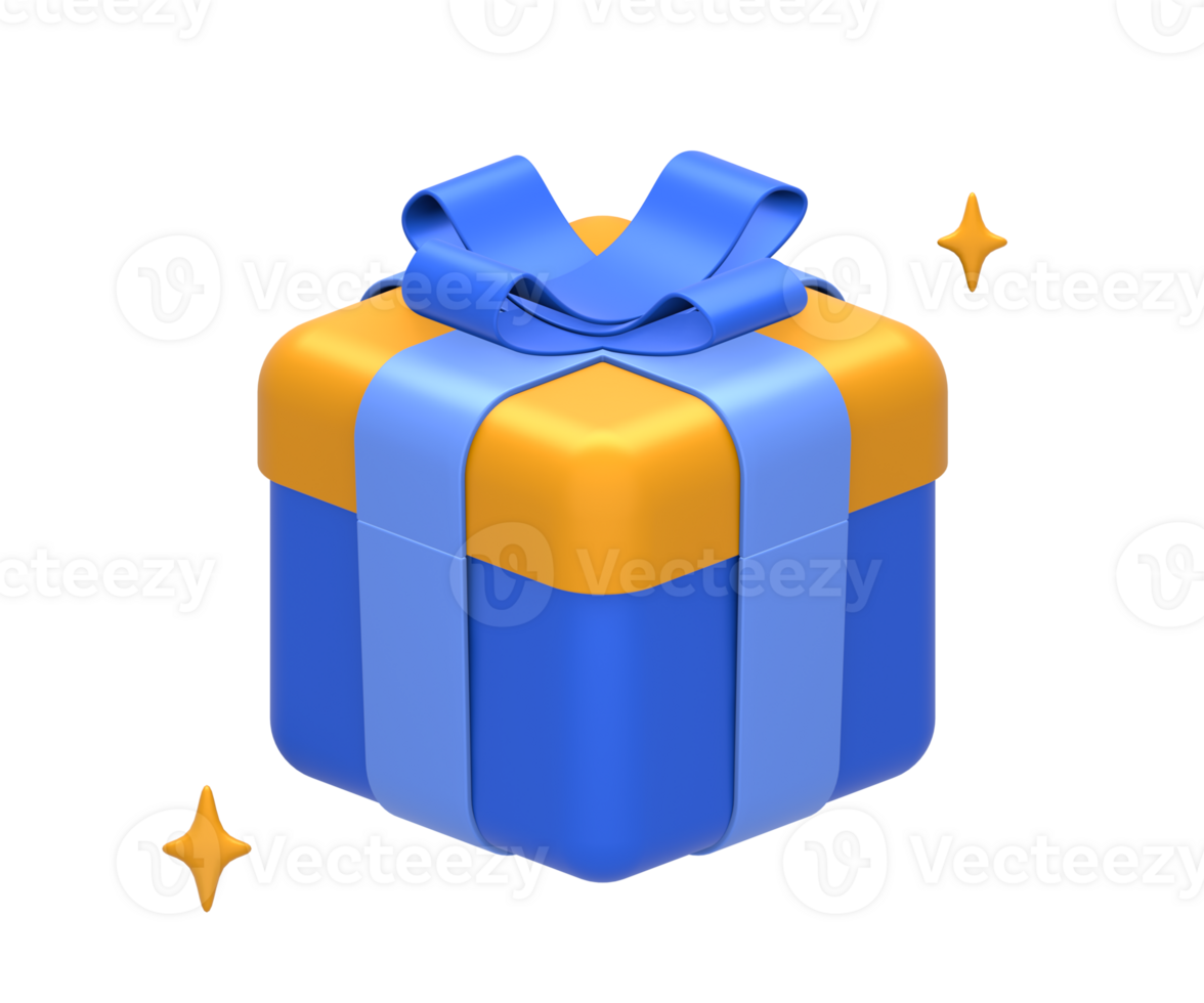 3D rendering of blue yellow gift or present for UI UX web mobile apps social media ads design png