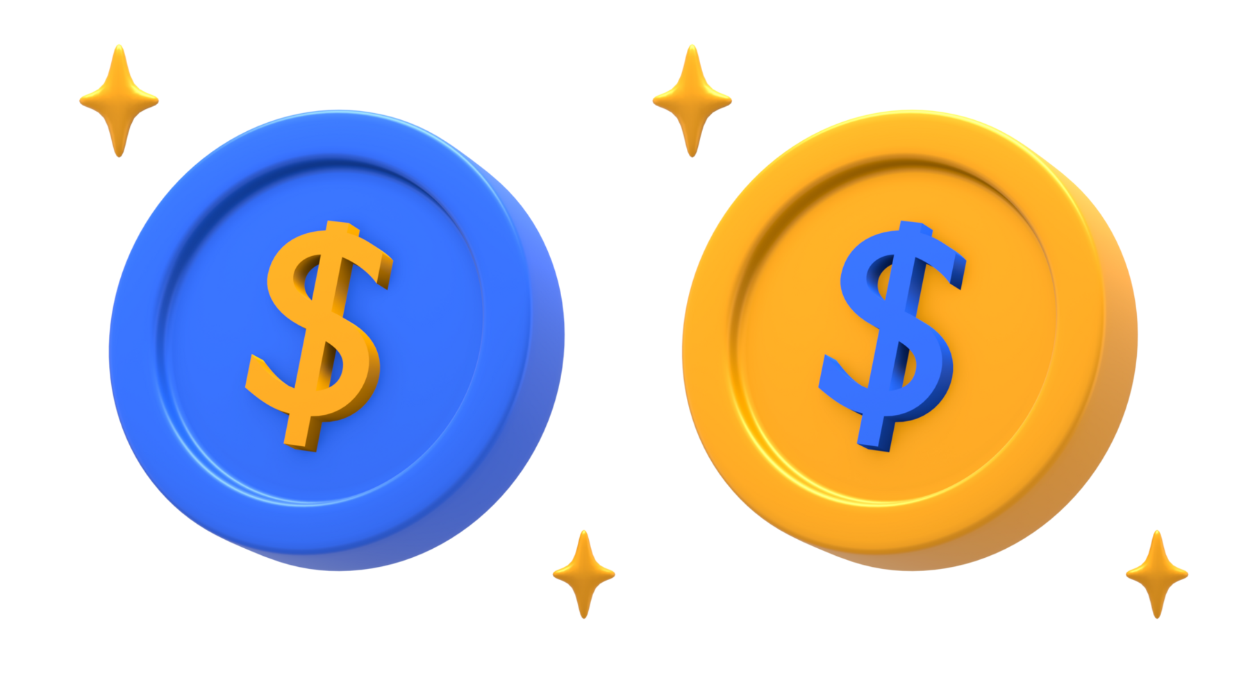 3D rendering of blue yellow business finance with dollar sign coin for UI UX web mobile apps social media ads design png