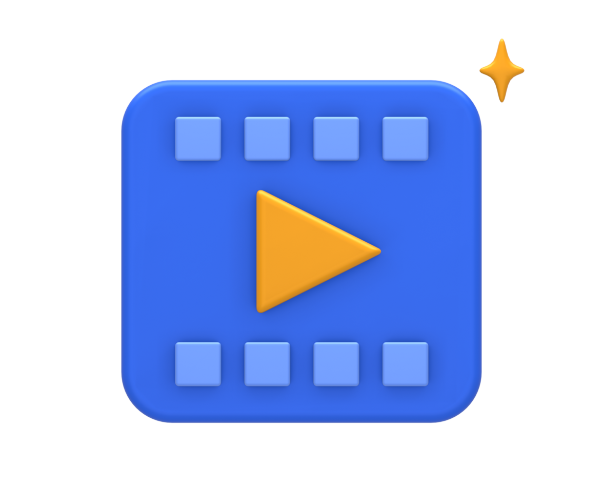 3D rendering of blue yellow live online streaming film or movie for UI UX web mobile apps social media ads design png