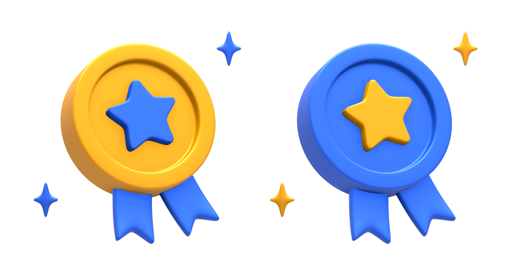 3D rendering of blue yellow champion winner star badge side for UI UX web mobile apps social media ads design png
