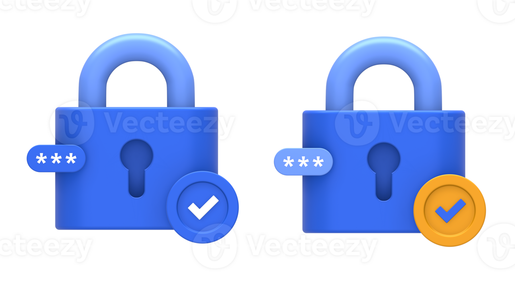 3D rendering of blue yellow private security password with padlock for UI UX web mobile apps social media ads design png