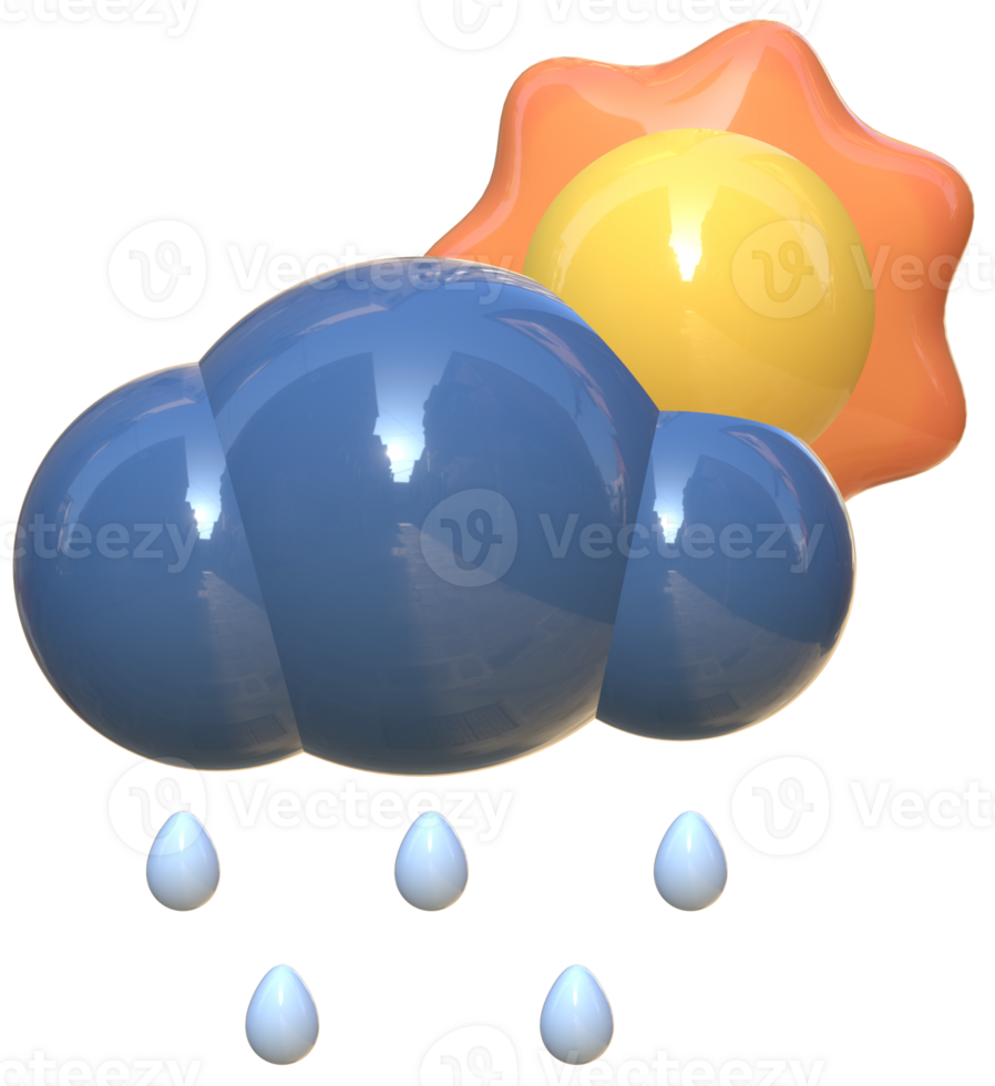 Sunny and rainy cute kawaii colorful 3D sky and weather png