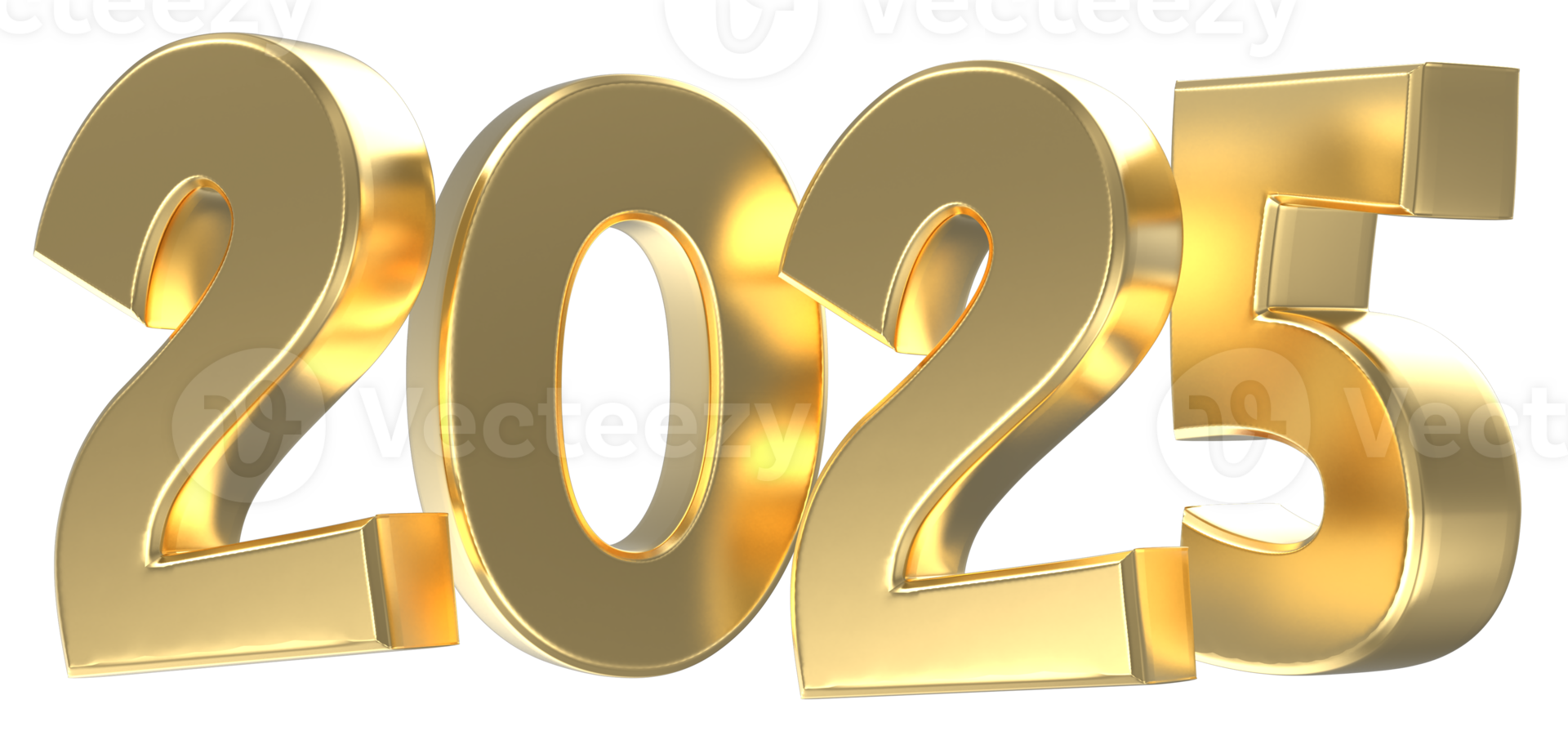 Happy New Year Number 2025 Gold 3D Render png