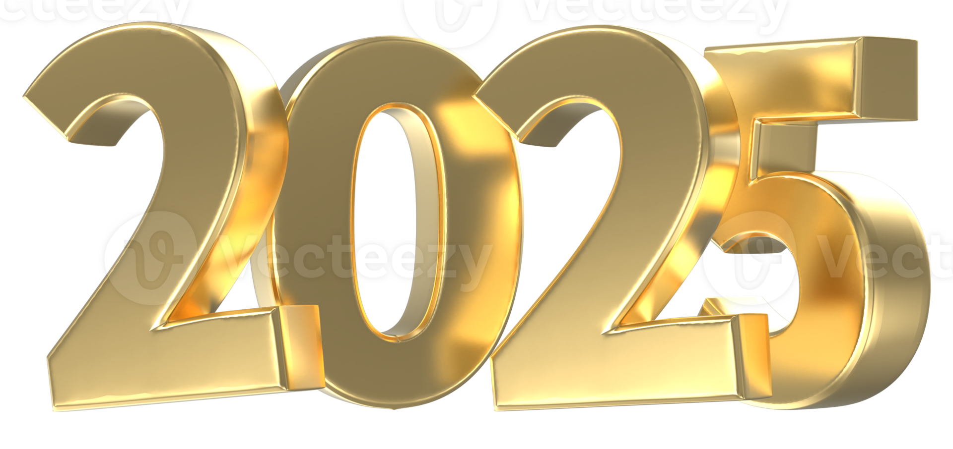 New Year Number 2025 Gold 3D Render png