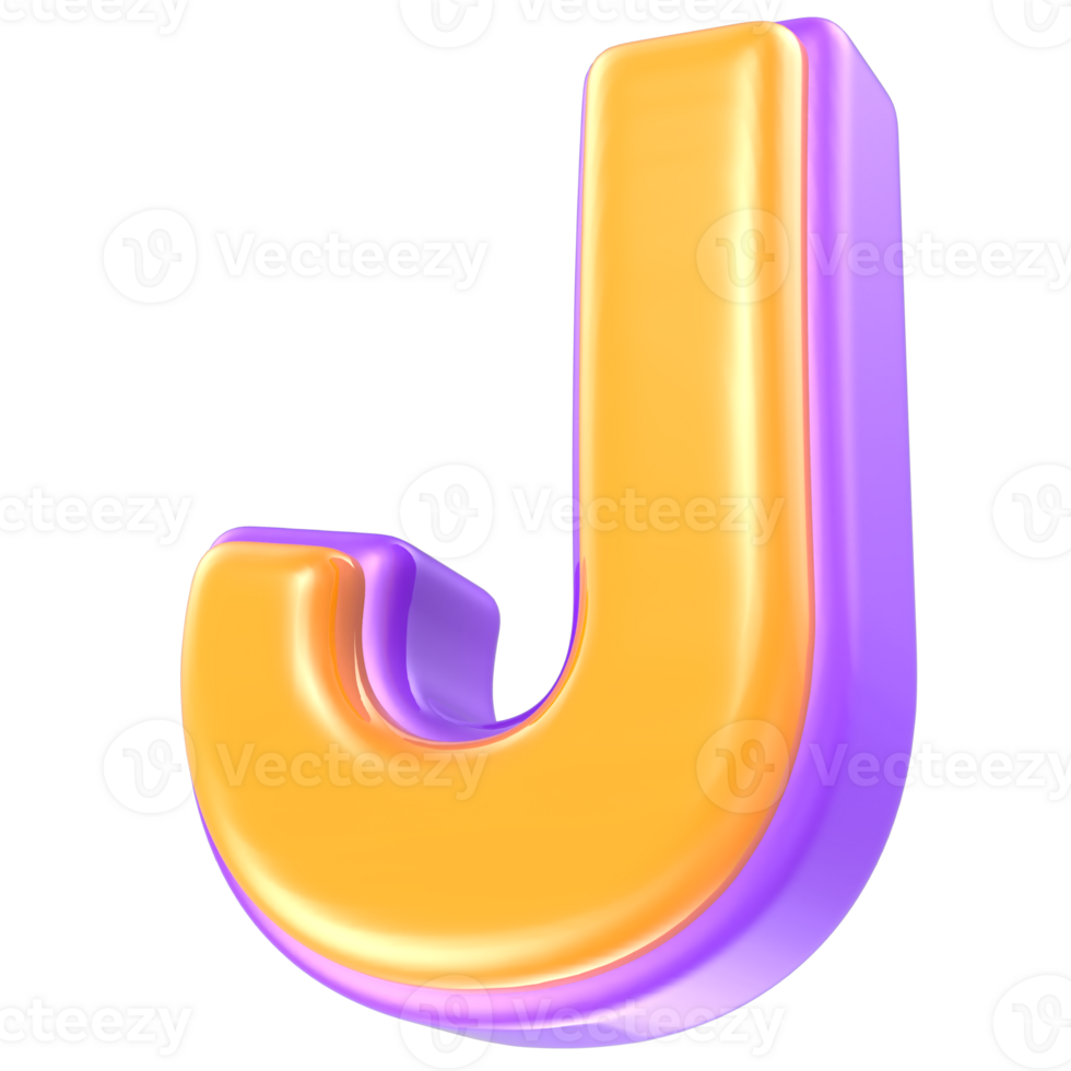 J Letter Yellow And Purple 3D Render png