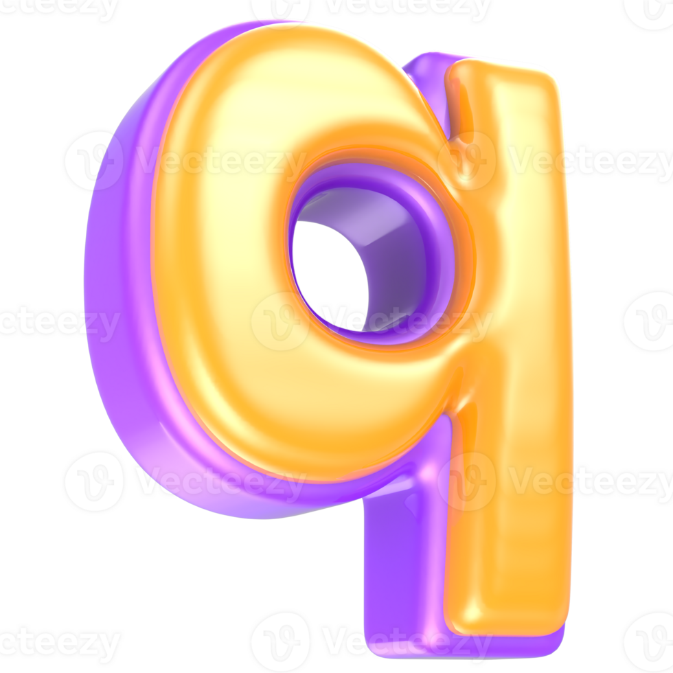 q Letter Yellow And Purple 3D Rendering png