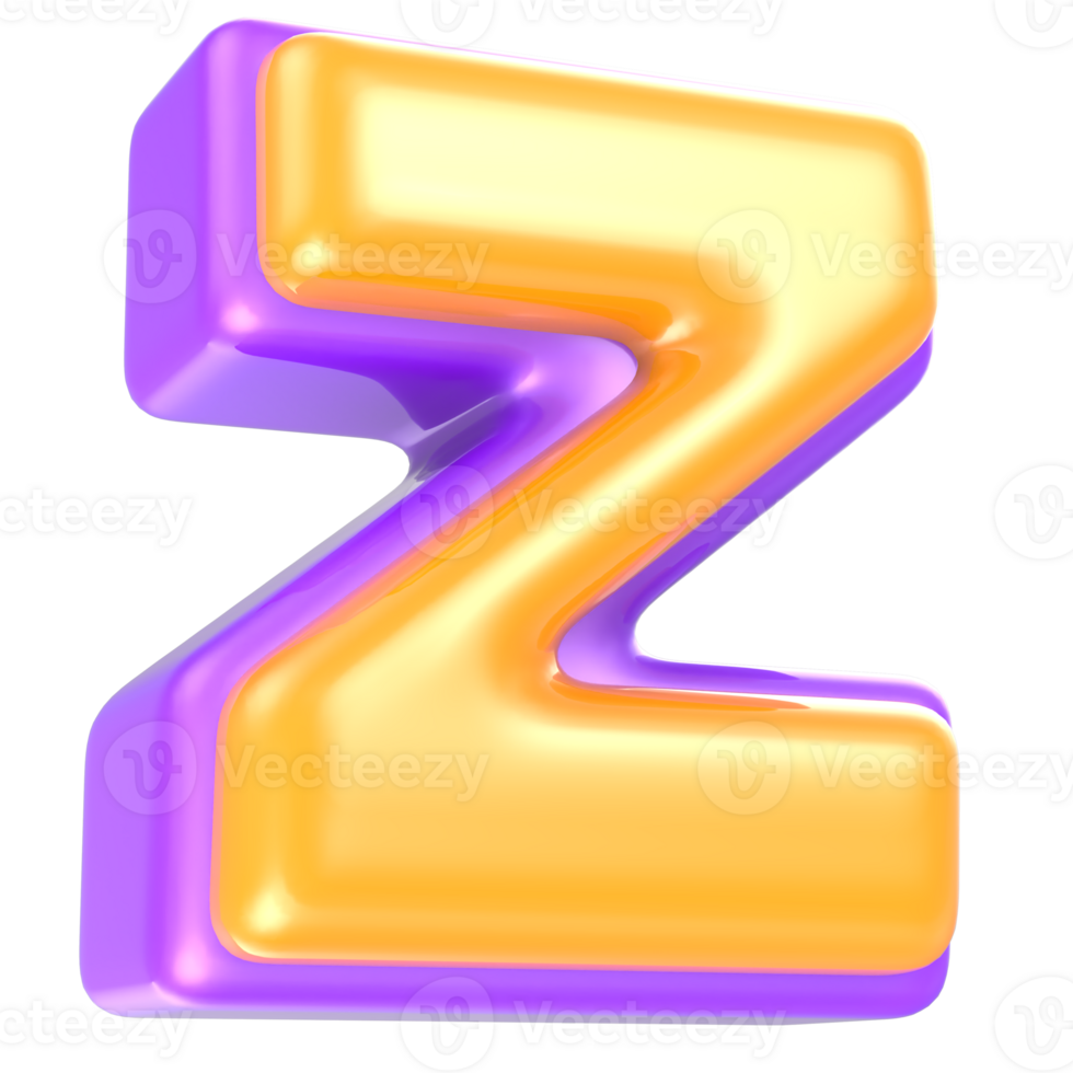 z Letter Yellow And Purple 3D Rendering png