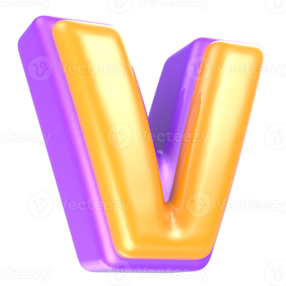 v Letter Yellow And Purple 3D Rendering png