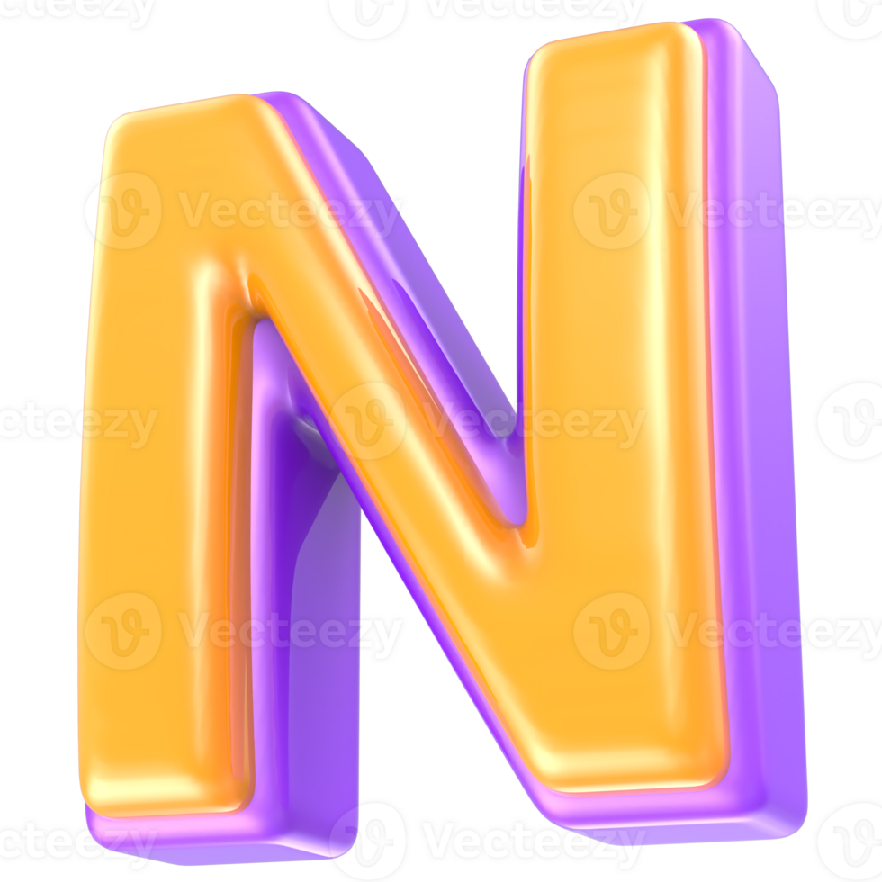 N Letter Yellow And Purple 3D Render png