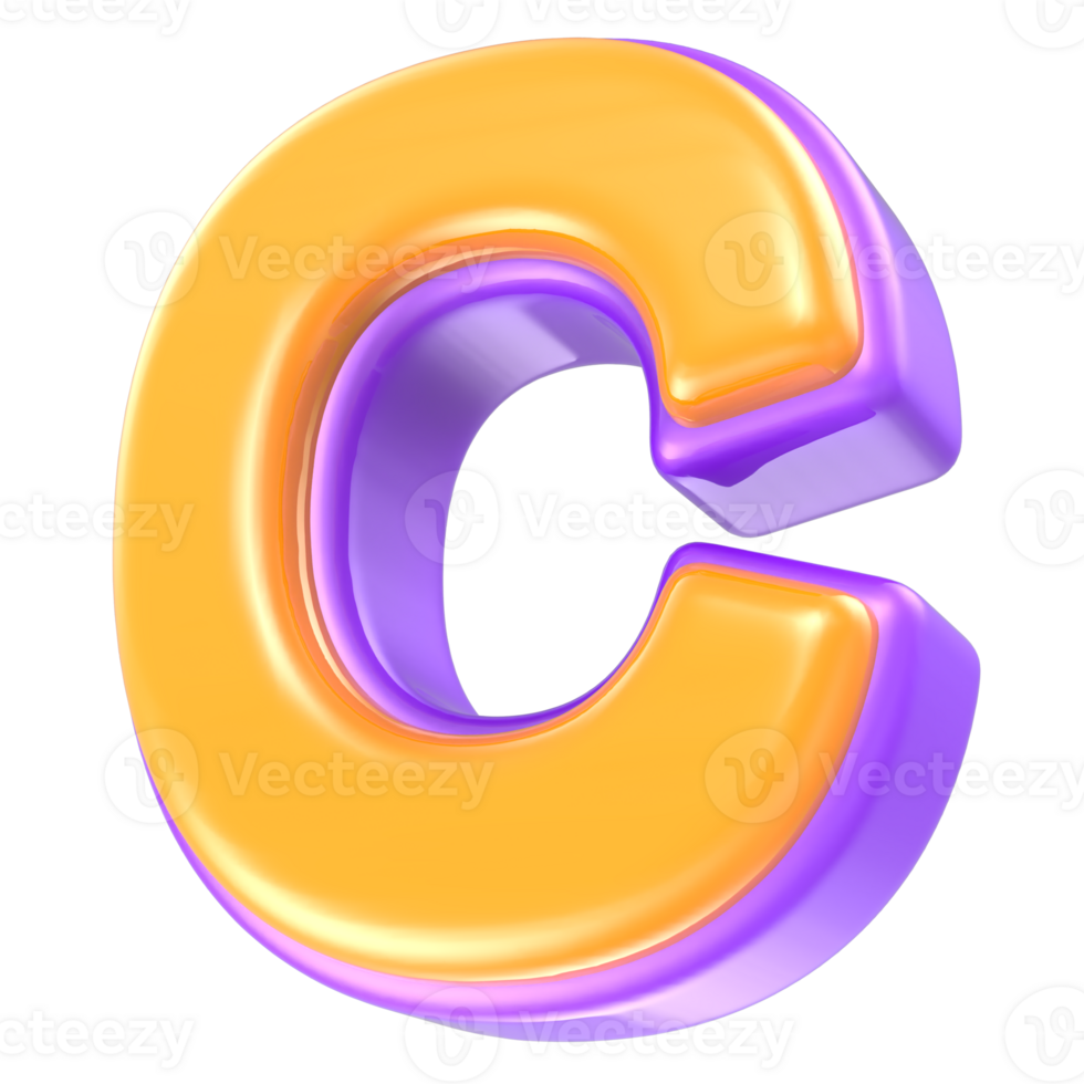 C Letter Yellow And Pink 3D Render png